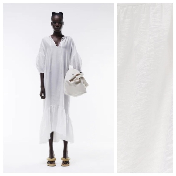 NWT. Zara Oyster White Semi Sheer Tunic/Midi Dress. Size S. - Picture 4 of 12
